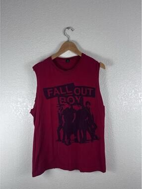 Fall Out Boy Sleeveless T Shirt Mens Medium Red Band Tee Cut Off Punk Rock